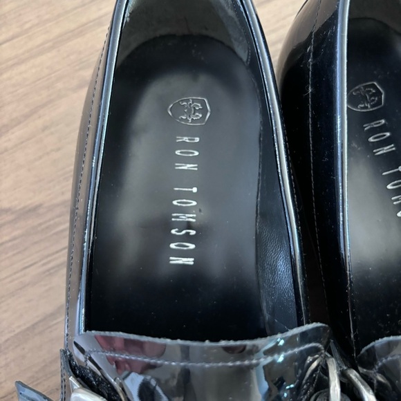 Ron Tomson Black Patent Leather Loafers Blue Soles Size 40 - Picture 4 of 9